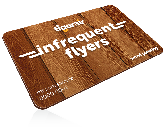Tigerair infrequent flyers card with wood paneling design.