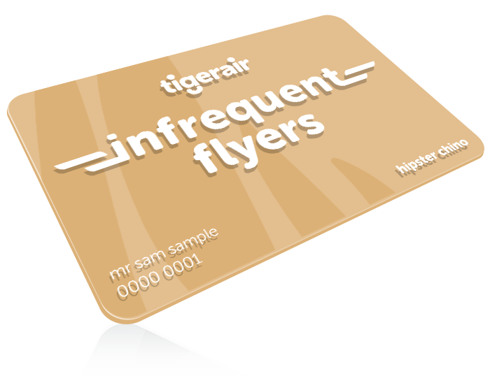 Tigerair Infrequent Flyers card with "hipster chino" and sample name