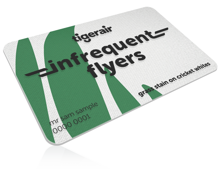Tigerair infrequent flyers card with green and white design