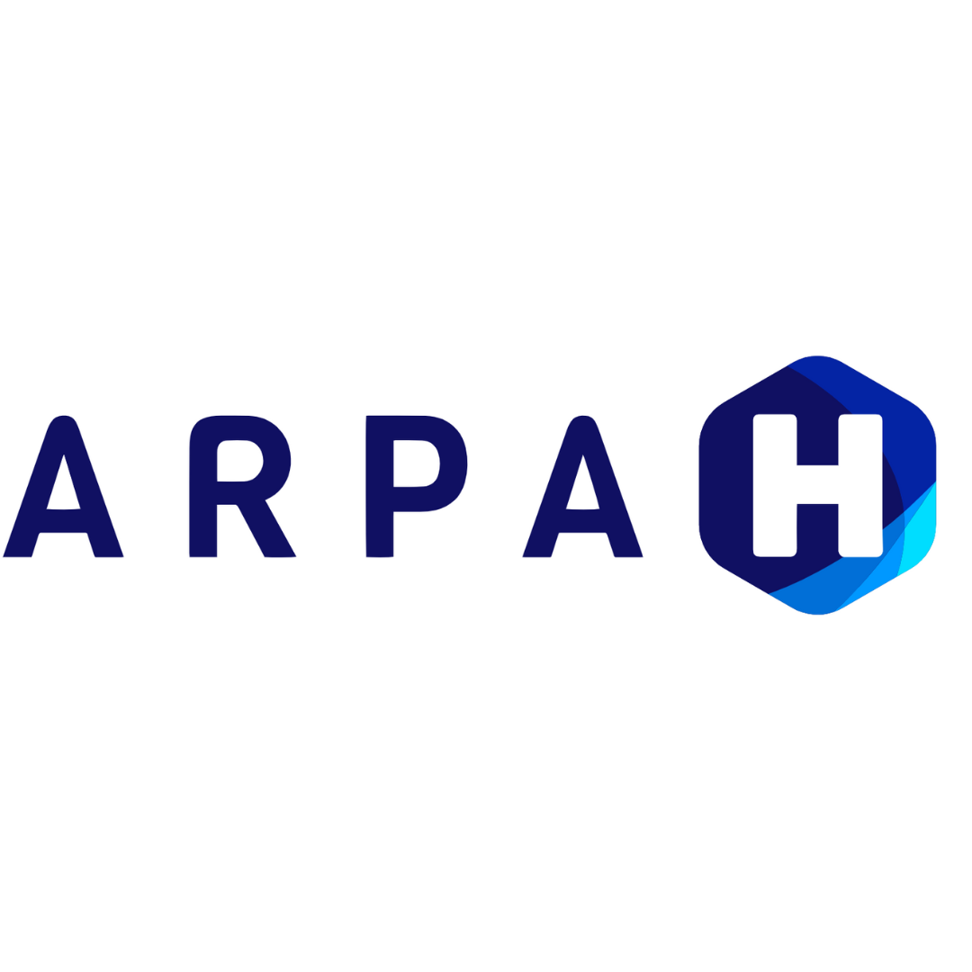 Logo with the text 'ARPAH', with the 'H' inside a purple and blue geometric shape.