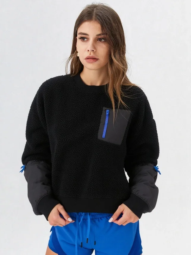 Fleece Contrast Jacket - Black