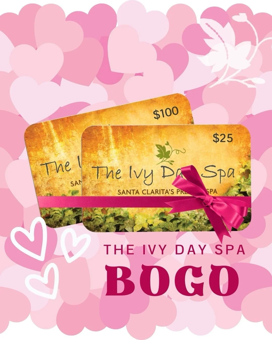 There&rsquo;s still time for the perfect Valentines gift! 🎁 The Ivy Day Spa BOGO gift card sale is available online and in Spa. With every $100 gift card get a free bonus $25 gift card. Print or email for instant delivery, or come by the Spa and we 
