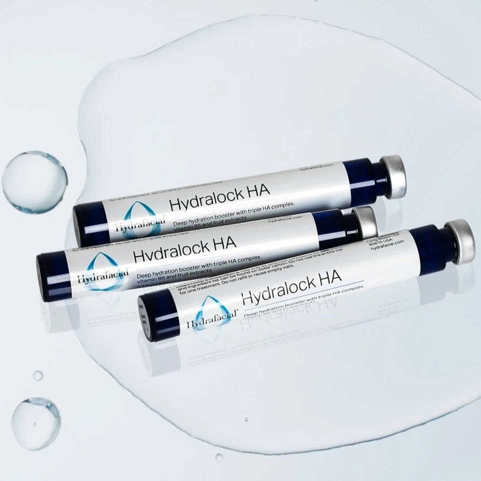 Hydralock HA HydraFacial boosters used at The Ivy Day Spa in Santa Clarita to enhance hydration and skin results.