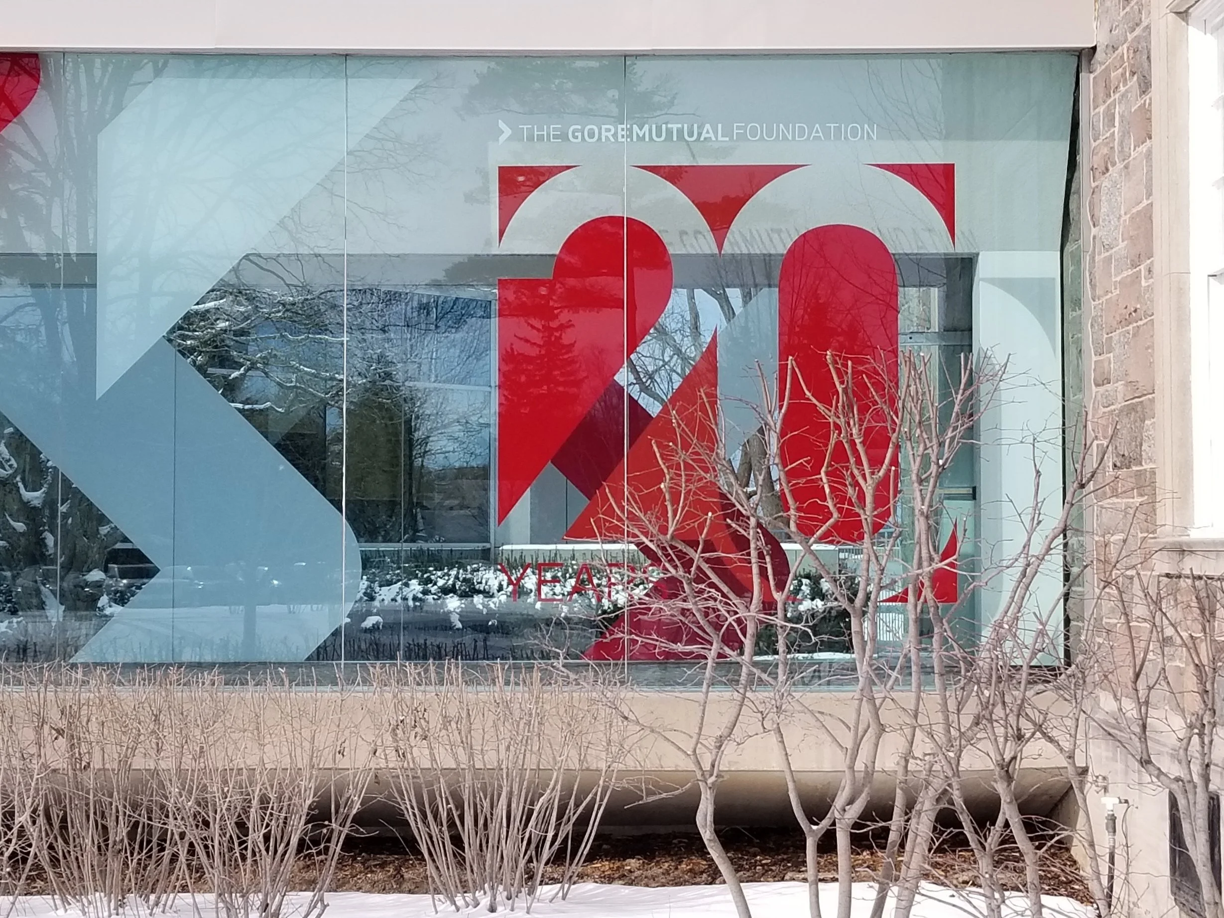 Gore mutual interior window frosted vinyl design close up