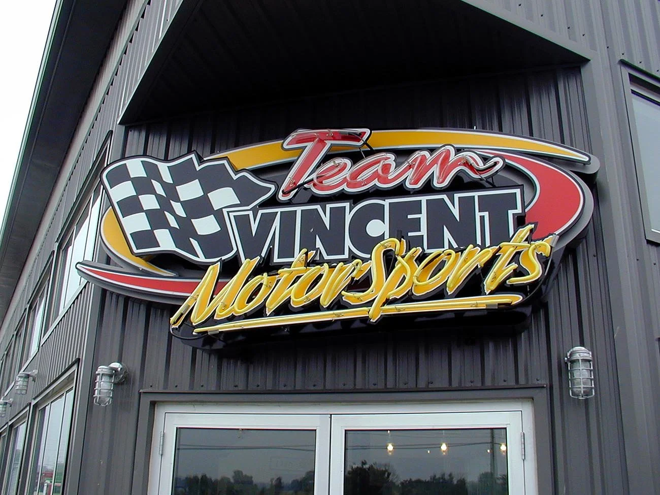 Team Vincents Motorsports Exterior Storefront Neon Sign