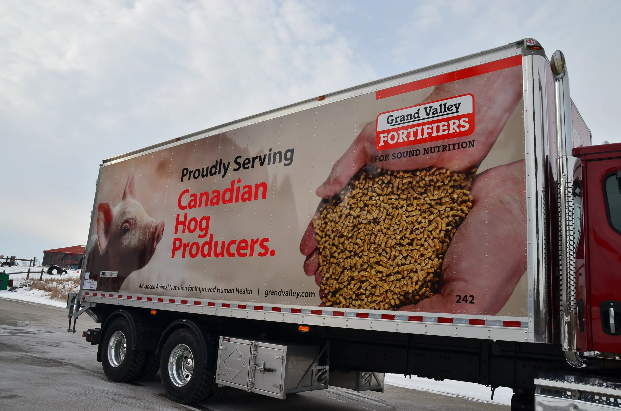 Grand Valley Fortifiers Canadian Hog Producers feed truck 3M wrap