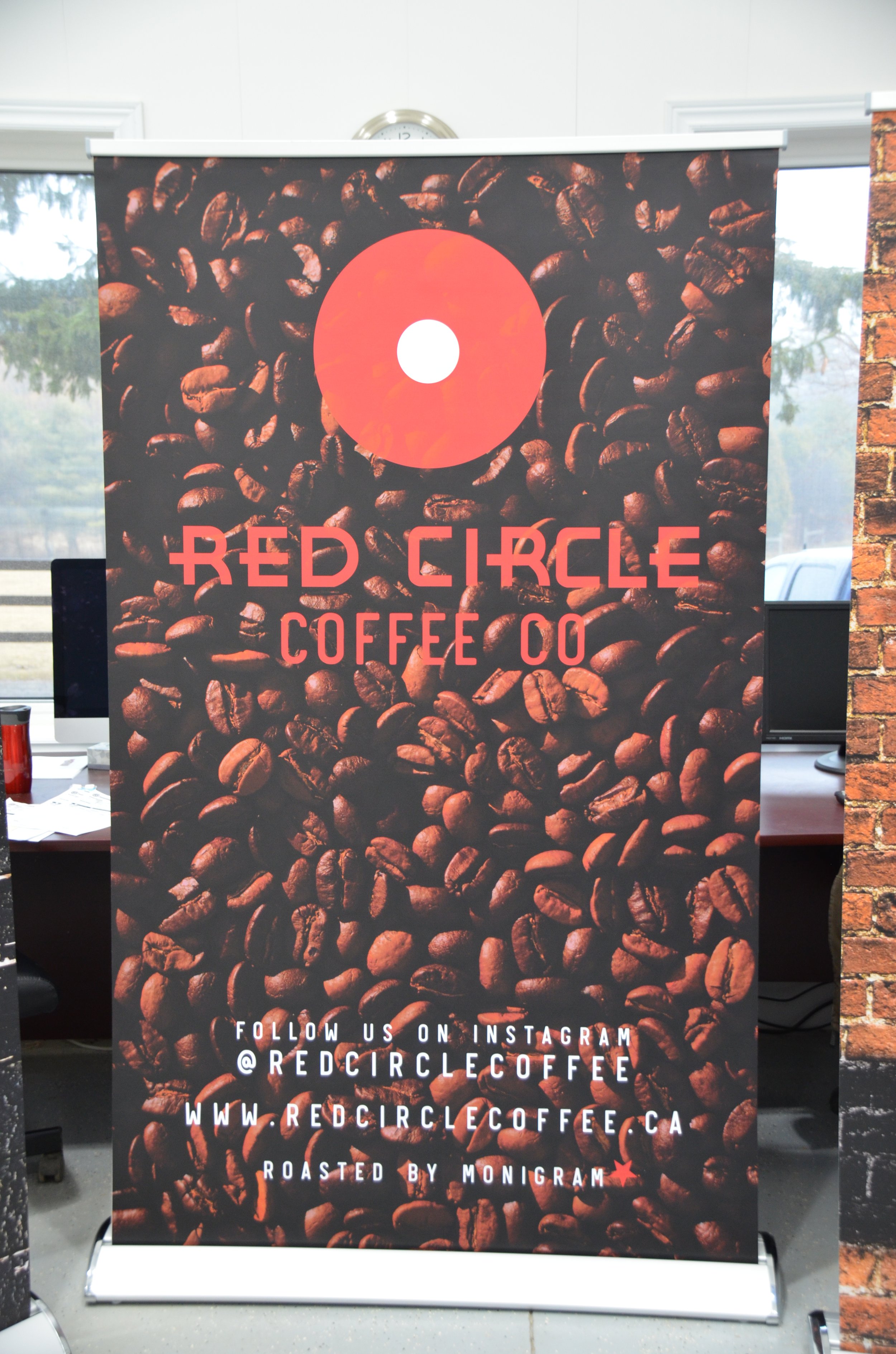 Red Circle Coffee event banner stand graphics 