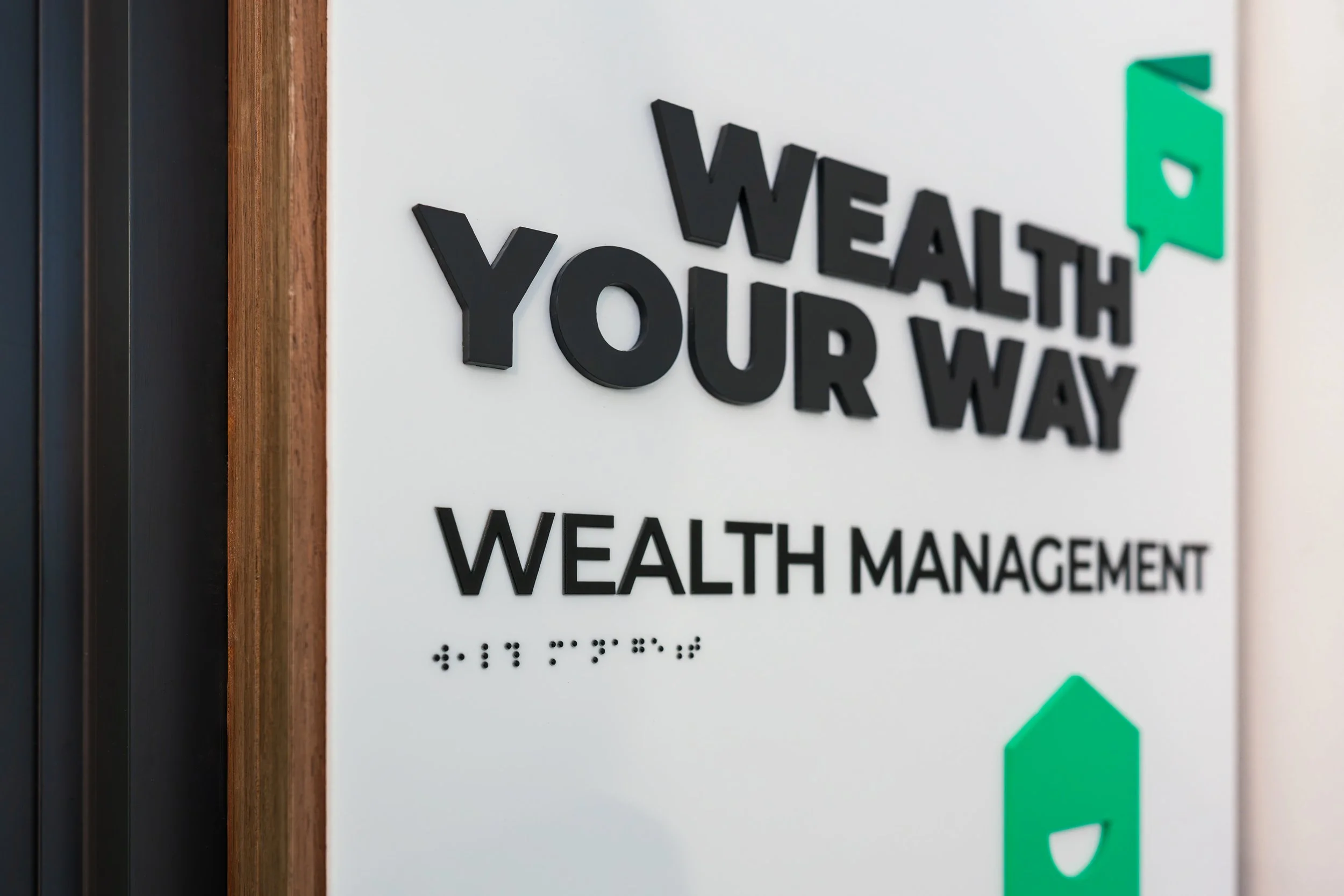 YNCU acrylic interior way finding sign with tactile dimensional lettering and braille