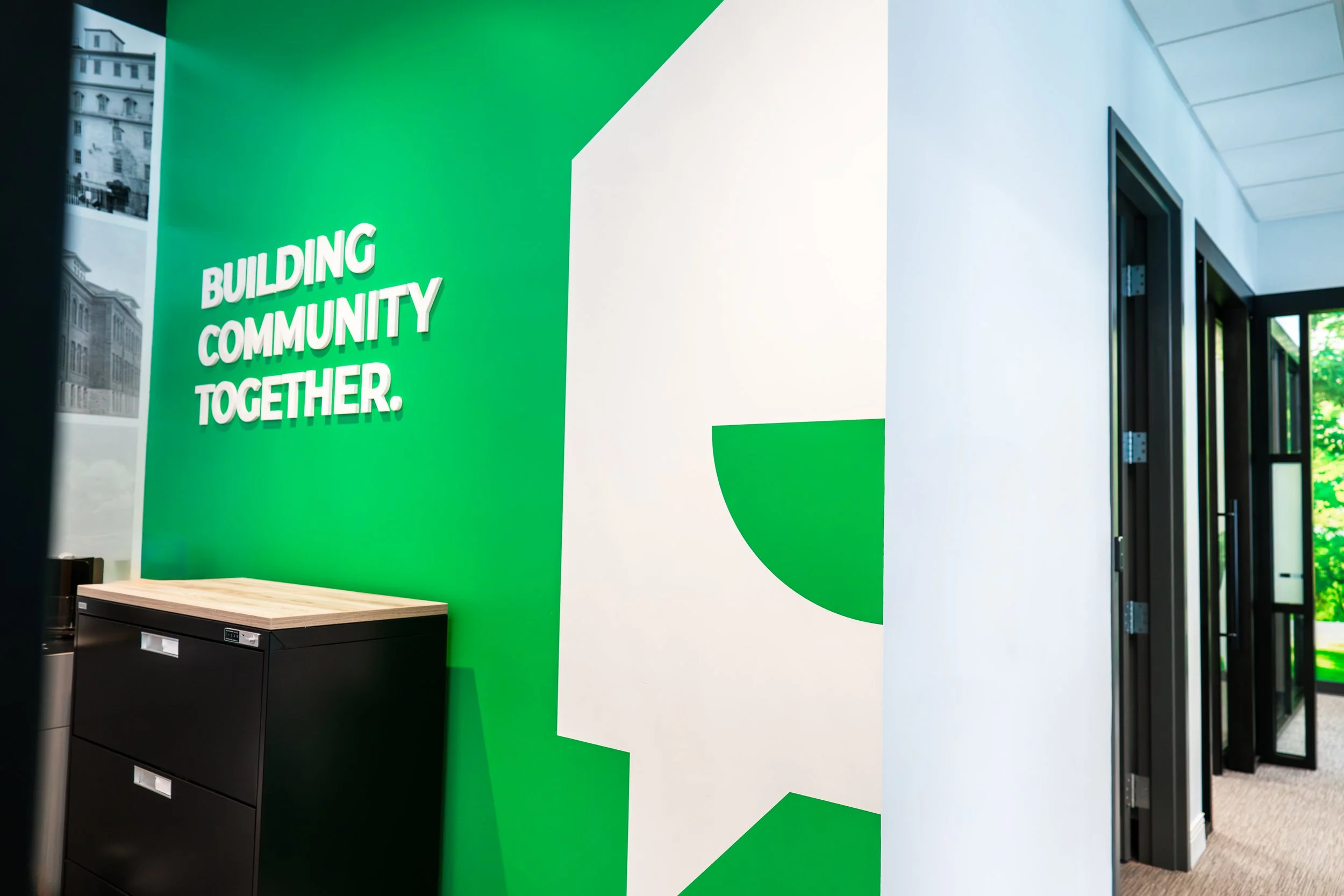 YNCU interior 3M cut vinyl wall graphic with dimensional PVC lettering