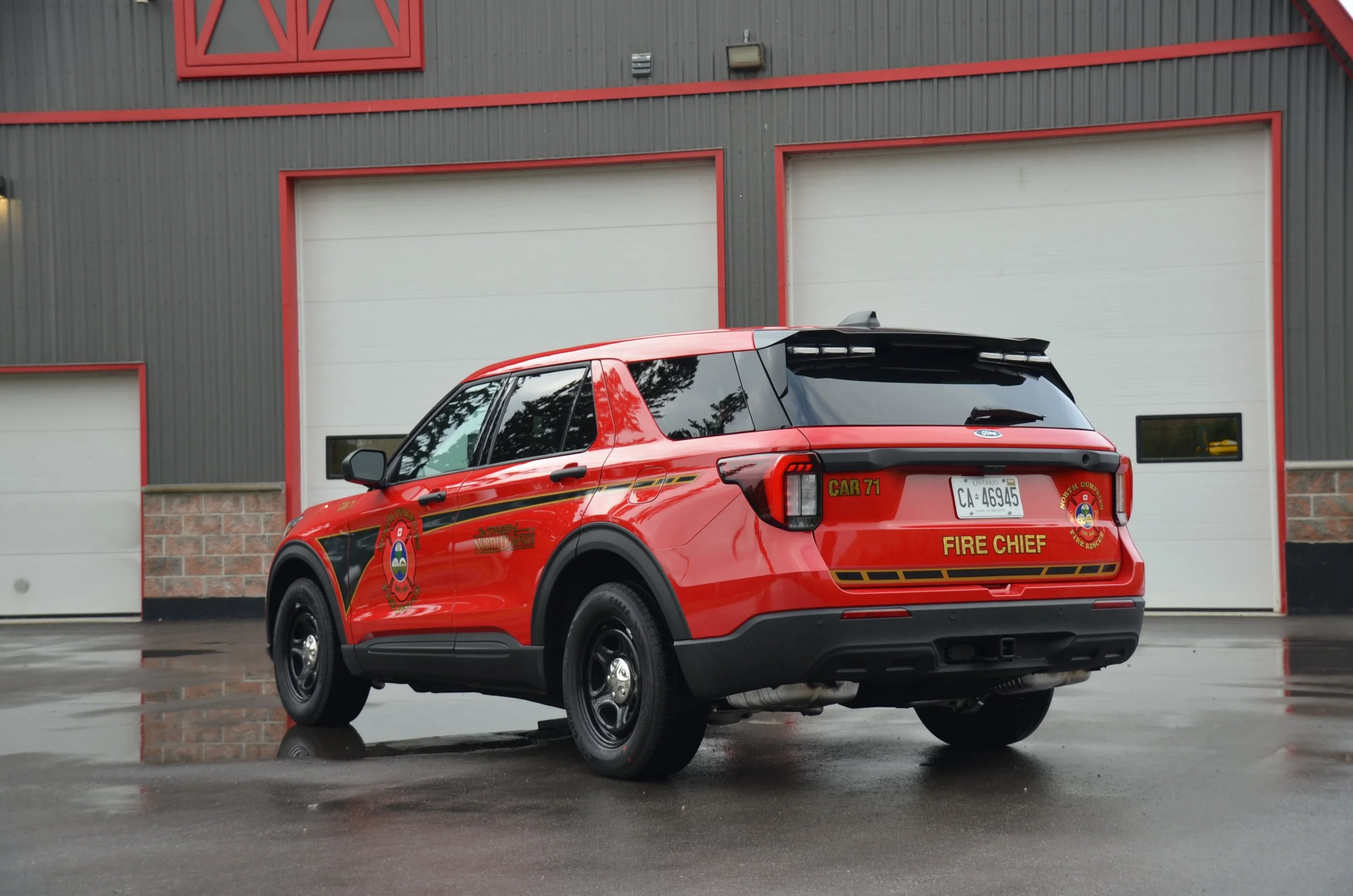 North Dumfries Fire Dept Vehicle graphics cut vinyl gold leaf rear view
