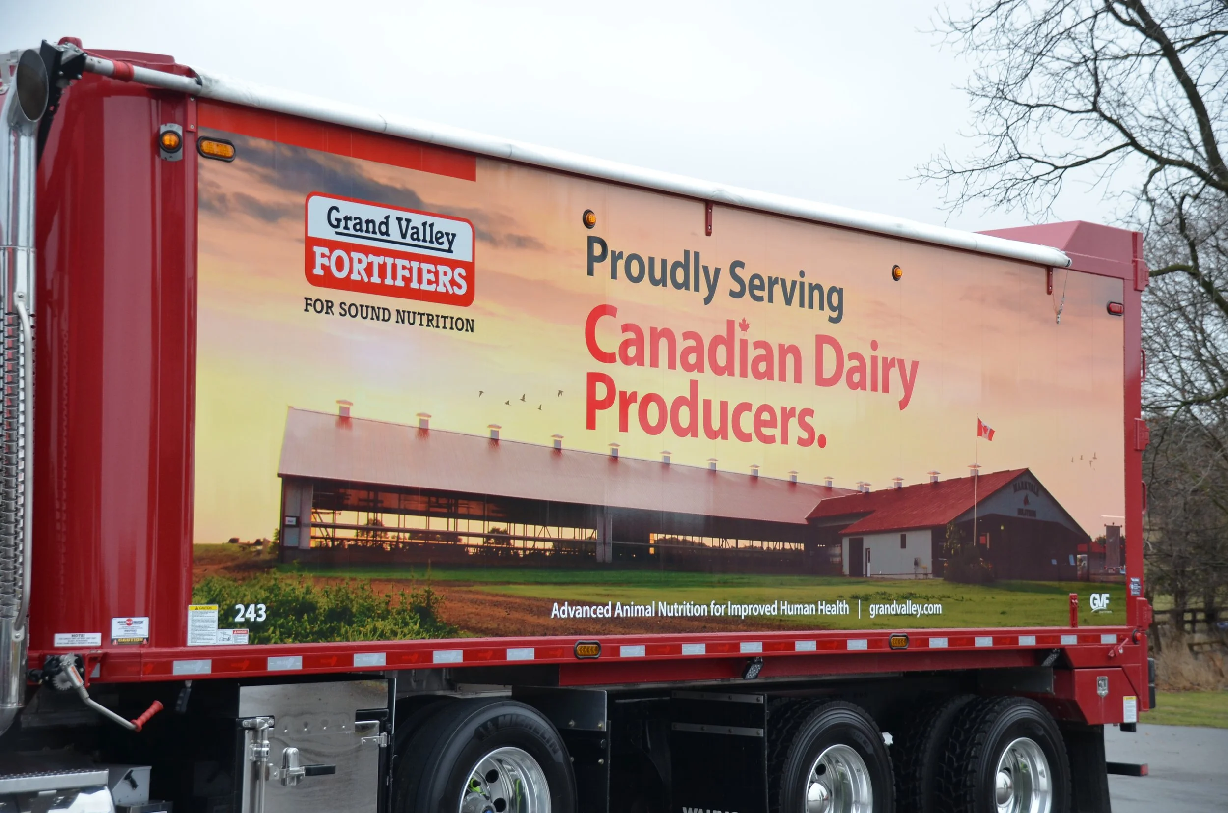 Grand Valley Fortifiers Canadian Dairy Producers feed truck 3M wrap side