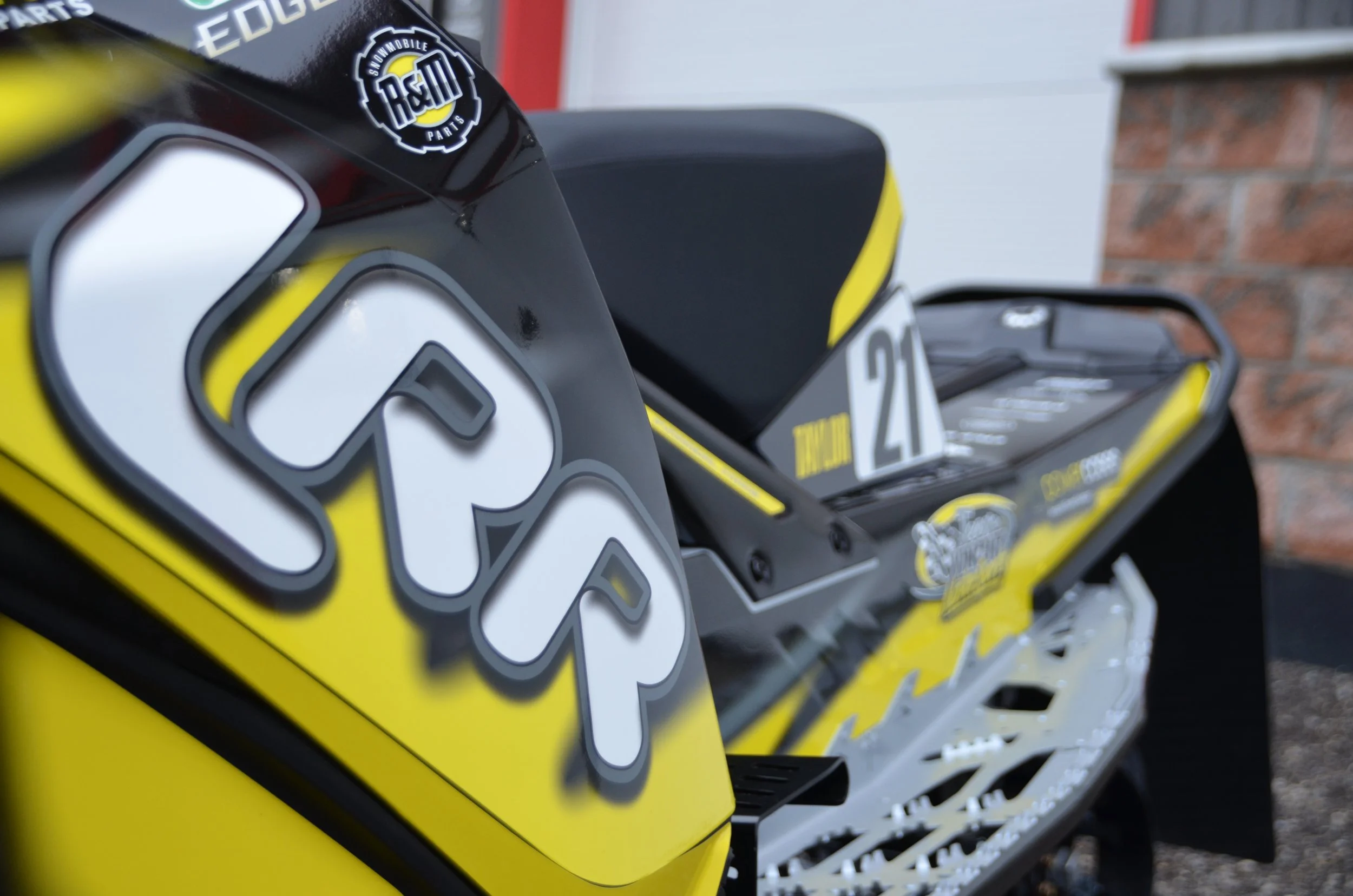 Close up of LRR London Rec Racing ski-doo graphics