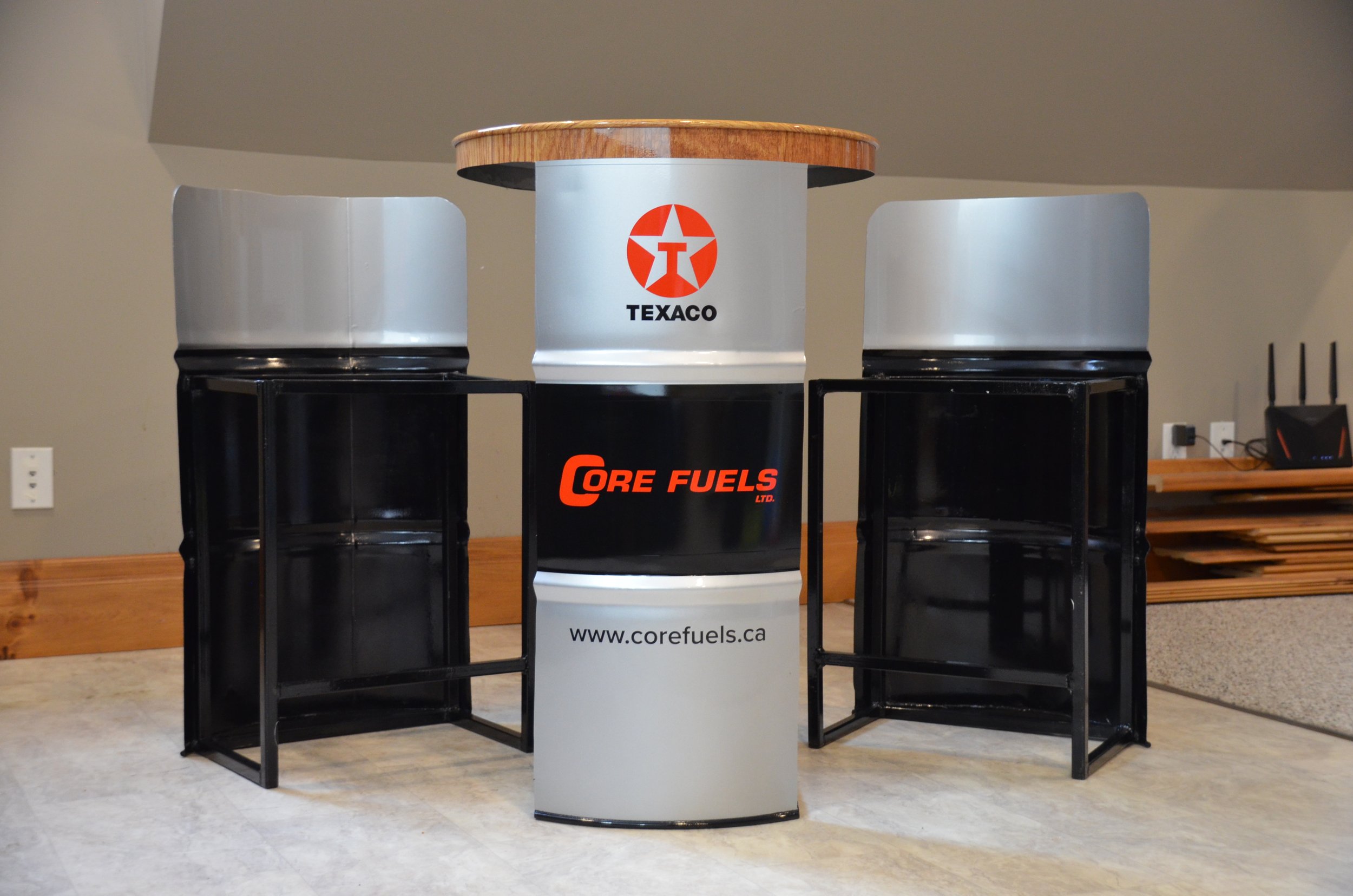 Core Fuels Barrel Table graphics and logo decals