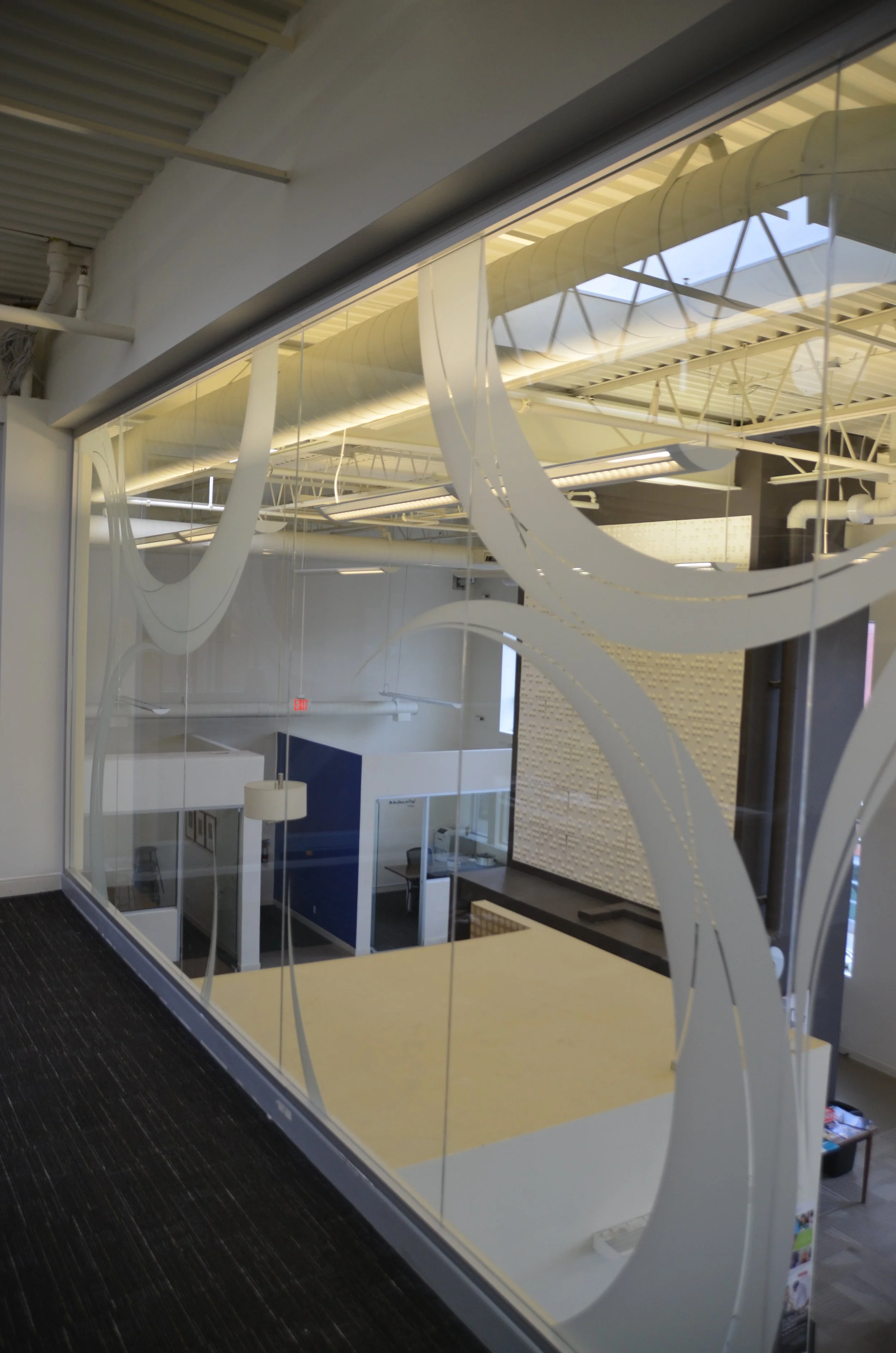 Interior frosted window vinyl graphics