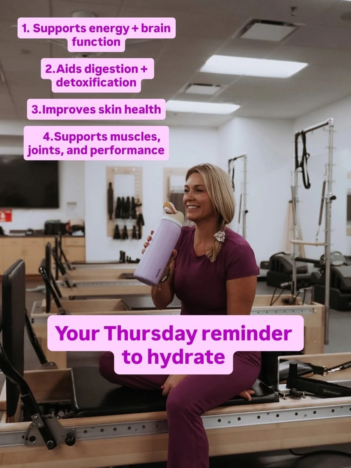 Thursday Reminder 💧

Hydrating isn&rsquo;t just a &ldquo;health thing&rdquo;&hellip; it&rsquo;s a life thing.

Here are 4 reasons to hydrate today:
&bull; More energy + better focus
&bull; Glowing, happy skin
&bull; Better digestion + less bloat
&bu