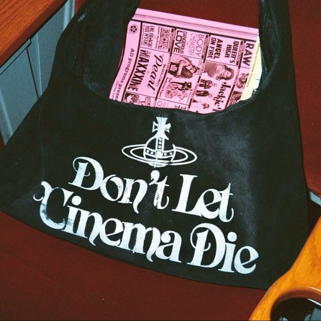 now showing: retired @losangeleswinners "don't let cinema die" gaffer bag 🎞️

black leather + iconic graphics for the final cut. this archival bag was unavailable to audiences&mdash;until now.

no sequels, no reboots. only at yotr.online ?
