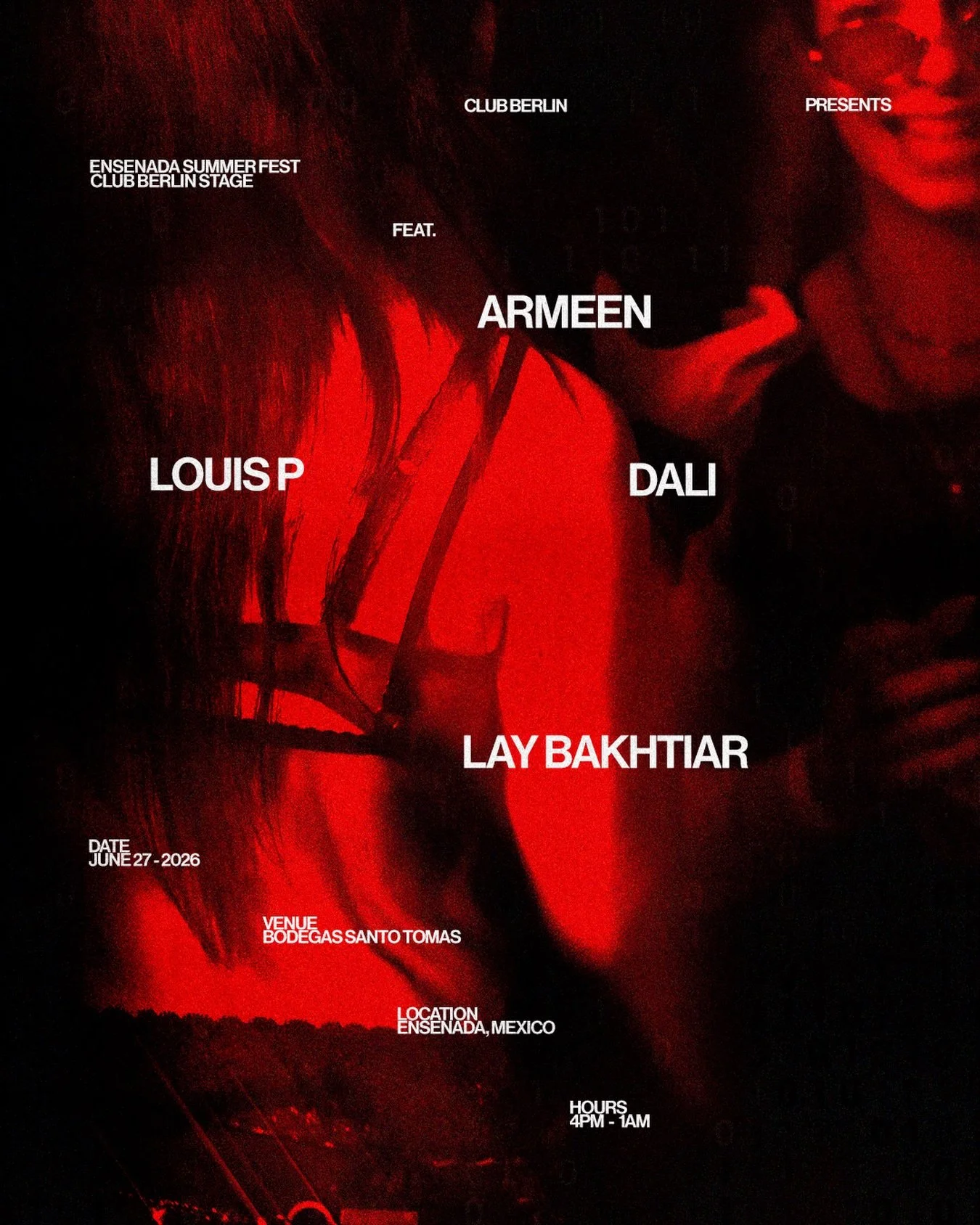 Club Berlin regresa a Ensenada. ⚡️

Este verano tomamos las Bodegas de Santo Tom&aacute;s para presentar una experiencia &uacute;nica dentro de @ensenadasummerfest 

De 4PM hasta el cierre, nuestro stage reunir&aacute; a @laybakhtiar , @__dali93 , @_