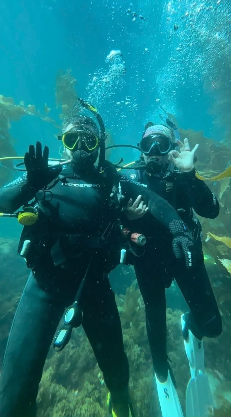 Lindsay scuba dives with her husband off Catalina Island in California.