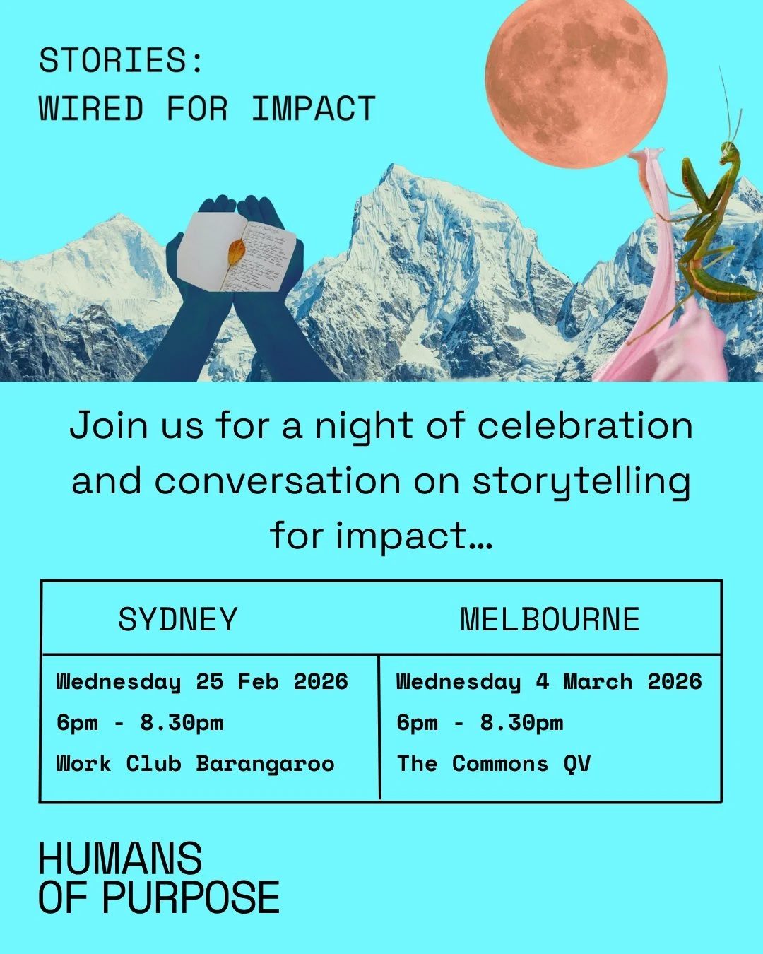 ✨ Join us for an inspiring evening with Humans Of Purpose ✨

In a world full of noise, trust and meaning matter now more than ever. That's why we're coming together for a special in-conversation event, where ethics, data and storytelling collide to i