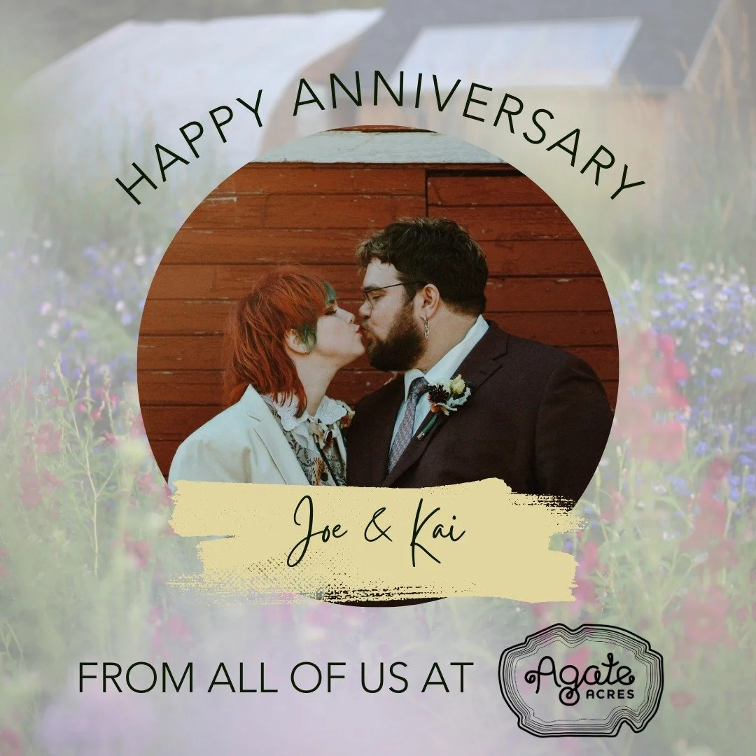 ✨ Happy Anniversary to Joe &amp; Kai! ✨

One year ago today, you said &ldquo;I do&rdquo; here at Agate Acres, surrounded by love, laughter, and the beauty of the farm. Watching your story begin here was such a joy, and we&rsquo;re so grateful to have
