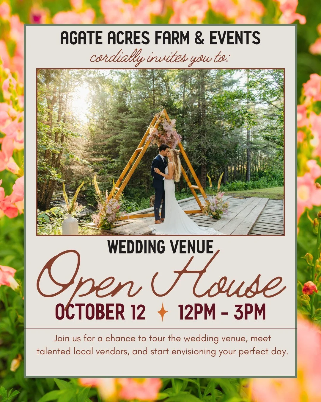 Calling all folks dreaming of a Northwoods celebration &mdash; we're opening the doors (and barn doors!) to Agate Acres for an Event Venue Open House, and you&rsquo;re invited!

Whether you're newly engaged, planning a special party, or just love exp