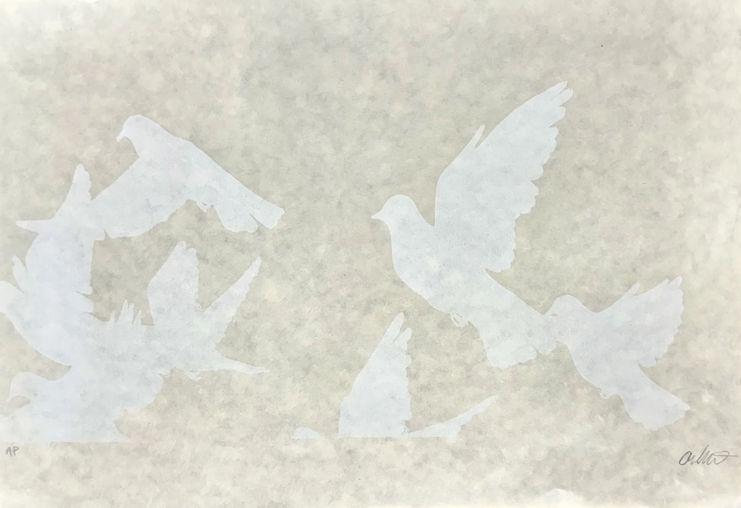 "Untitled (Birds)", 2025, lithograph, 14x20"
