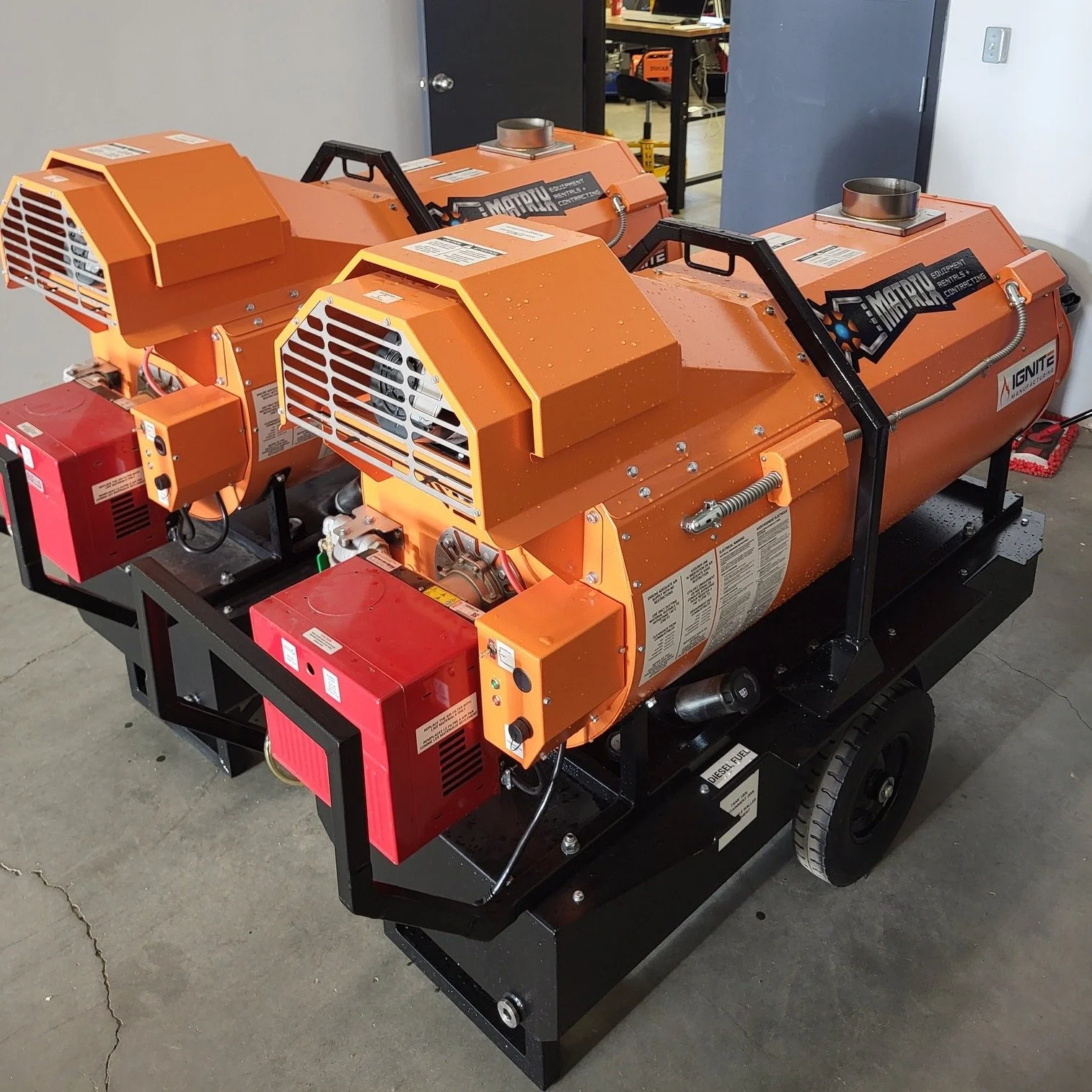 The weather is getting cooler, so there's no better time to talk about portable heaters!! We now have diesel powered, 390,000 BTU, indirect fired space heaters available for your next project. Available with 12" ducting, remote thermostat, 46 US