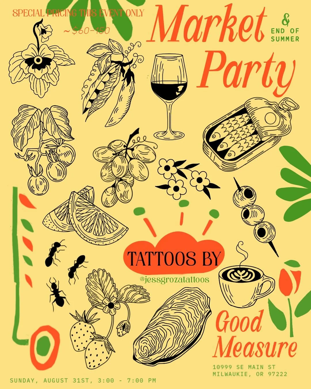 🌞Summer Send Off🌞
Say it isn’t so! I’m not ready for Fall! 😫
I’m popping up this weekend @good_measurepdx for these super cute summer tattoos just for you!
🌞Special pricing for this event $60-150
🌞Arms and legs only
🌞💸 is