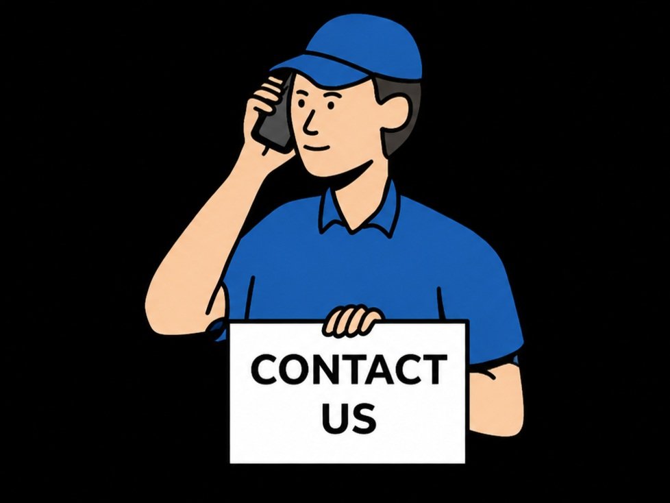 A Brookwell Billiards worker holding up a contact us sign