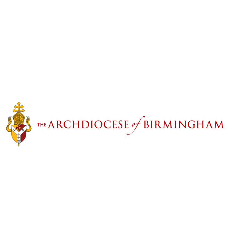 Logo of the Archdiocese of Birmingham featuring a shield with various religious symbols and the text 'The Archdiocese of Birmingham' in red.
