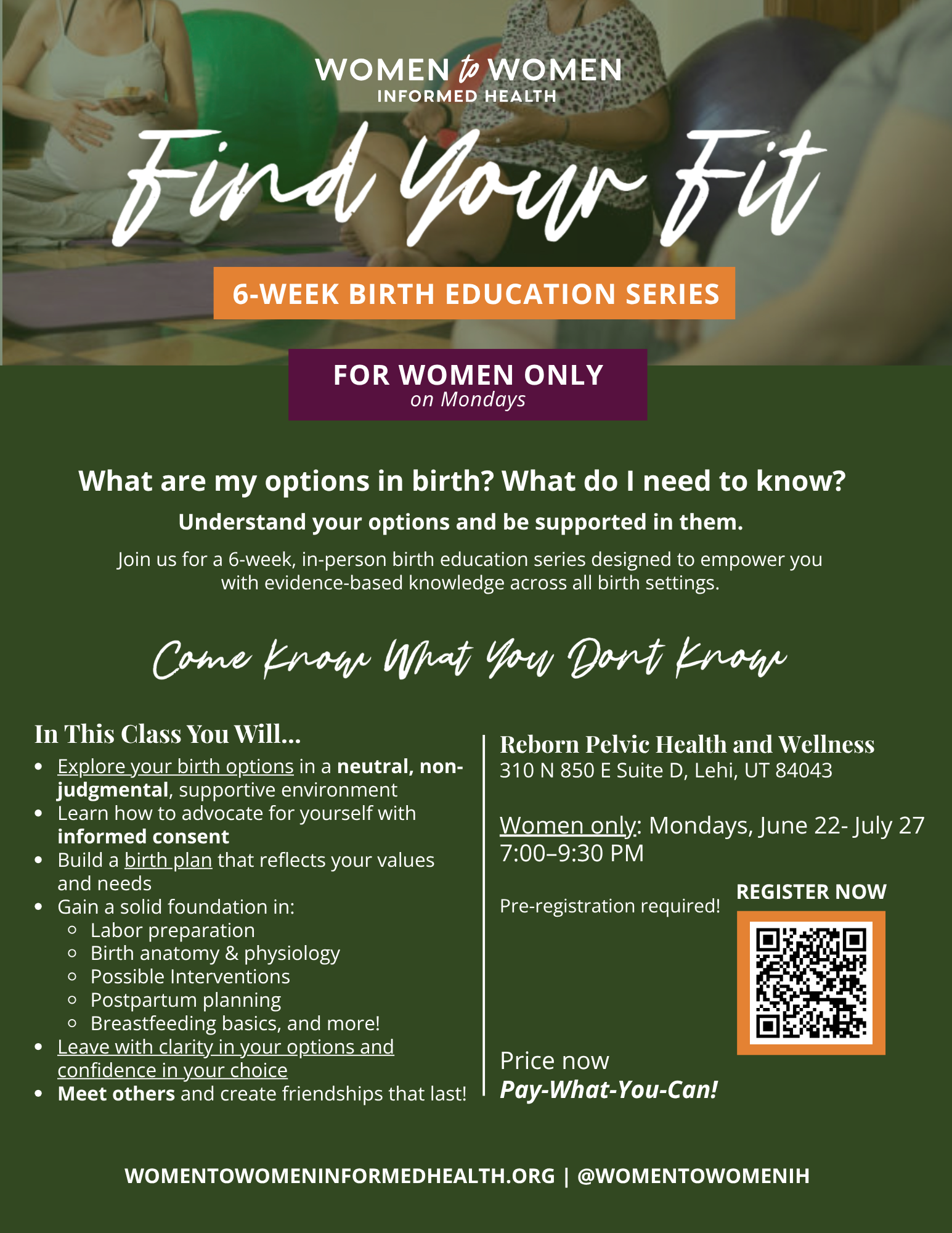 WOMEN ONLY Find Your Fit: 6 Week Birth Education Class
