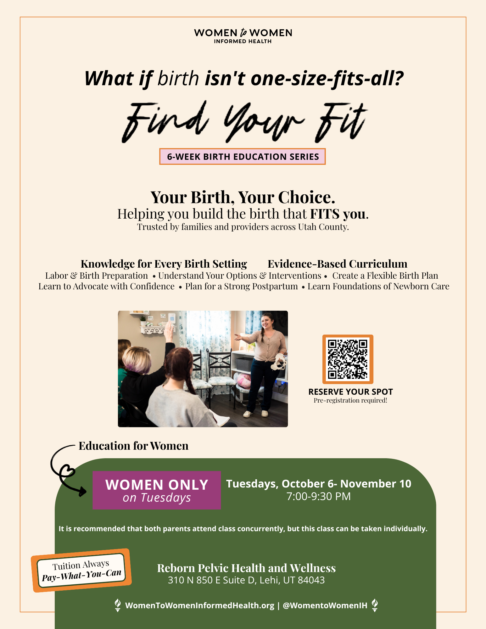 WOMEN ONLY Find Your Fit: 6 Week Birth Education Class