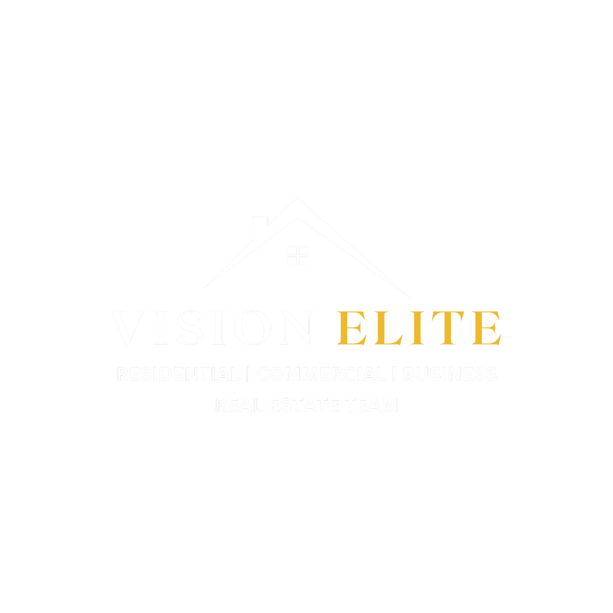 Logo for Vision Elite, a real estate team, featuring a house with a roof and chimney above the words 'VISION ELITE' with 'RESIDENTIAL | COMMERCIAL | BUSINESS' and 'REAL ESTATE TEAM' below.