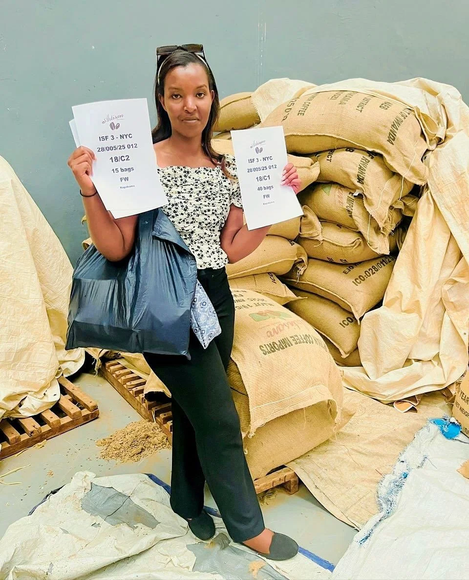 Say &quot;hello&quot; to Alice NSHUTI @aly_sandrew managing logistics with us on the ground in Kigali!⁠
⁠
Here she is in the National Agricultural Export Development Board (NAEB) coffee warehouse @rwanda.agriexport with the identifier signs she makes