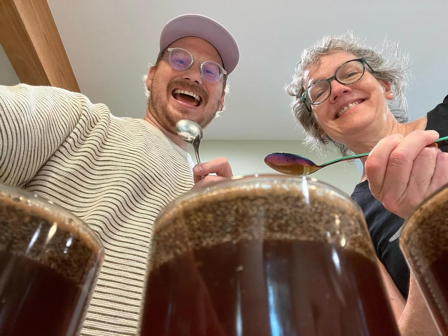 A glimpse behind the scenes at Artisan Coffee Imports - Ruth Ann and Jonathan Miller, Artisan's logistics manager, cup through our Rwanda pre-ship samples. ⁠
⁠
Reach out if you're interested in tasting them yourself!⁠
⁠
#coffee #specialtycoffee #rwan