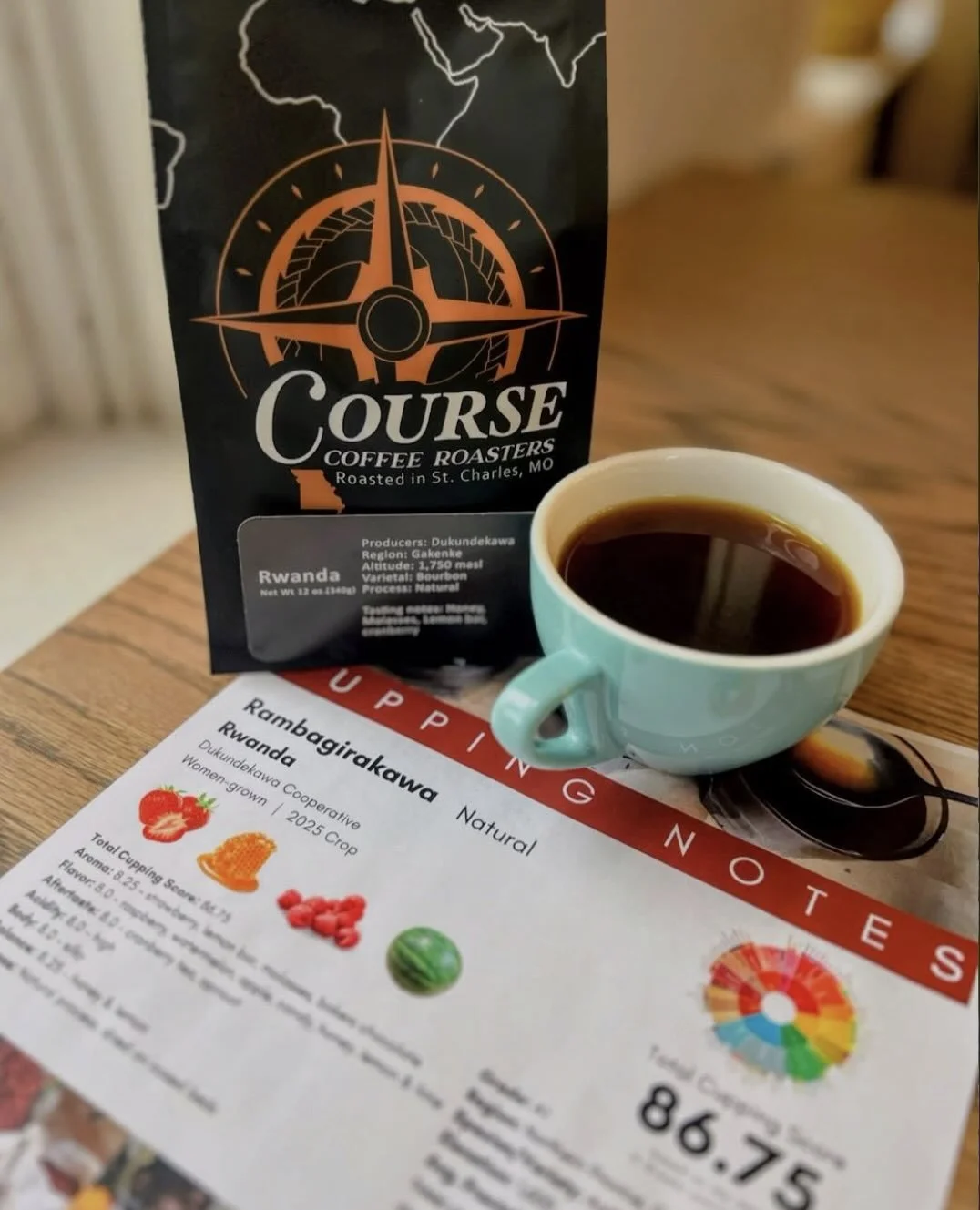 Hats off to our new roaster partners at St. Charles, MO-based Course Coffee for their luscious roast of Rambagirakawa's natural coffee!⁠
⁠
Course Coffee is one of St. Charles' newer specialty coffee roasters. Co-owners Brandon and Sarah Runk and Andr