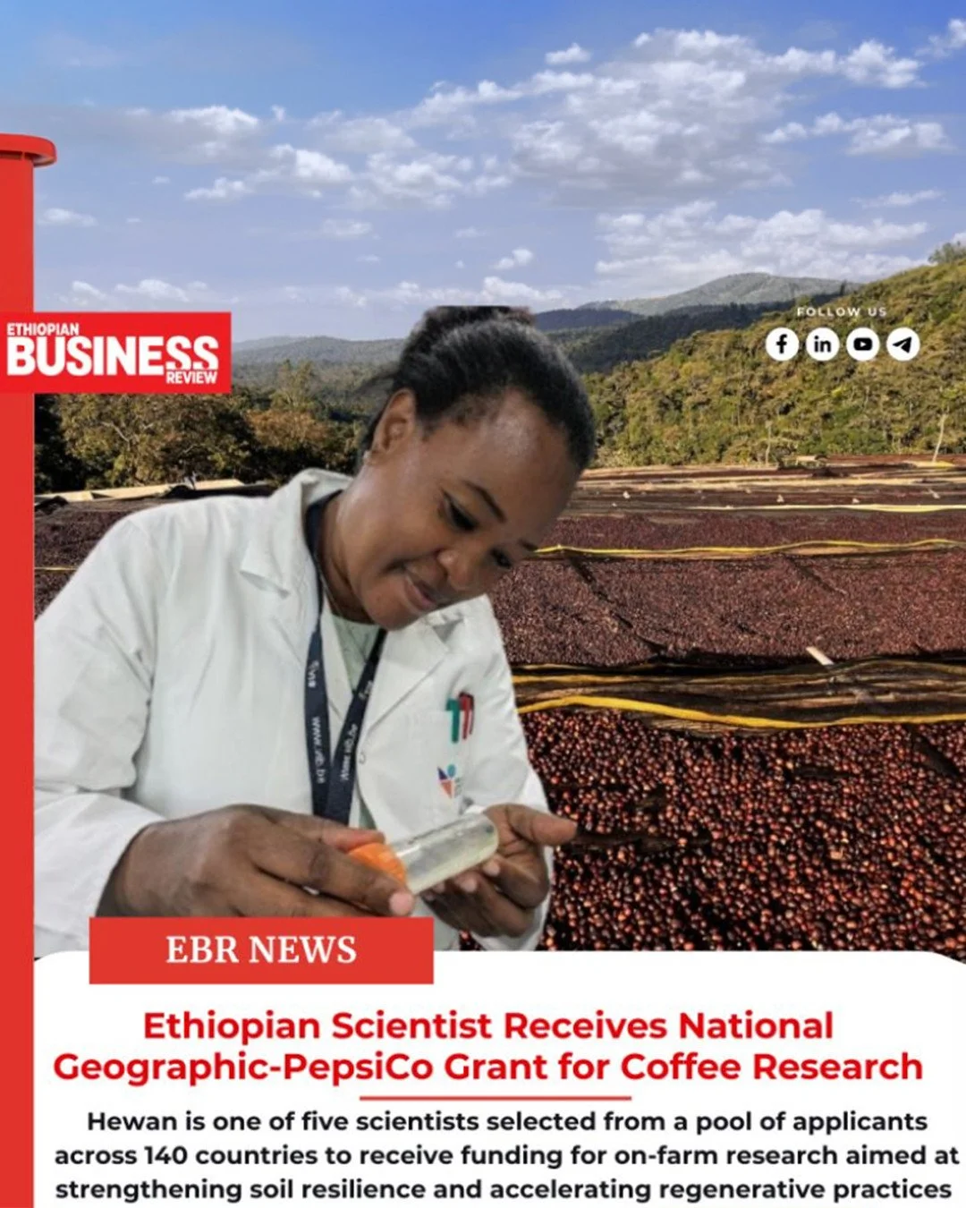 Join us in giving Ethiopian researcher Hewan DEGU a standing ovation for her research into soil health &amp; regenerative agriculture in Ethiopia!⁠
🙌🏾🙌🏾🙌🏾⁠
⁠
Hewan has been awarded a grant from the National Geographic Society and PepsiCo's Food
