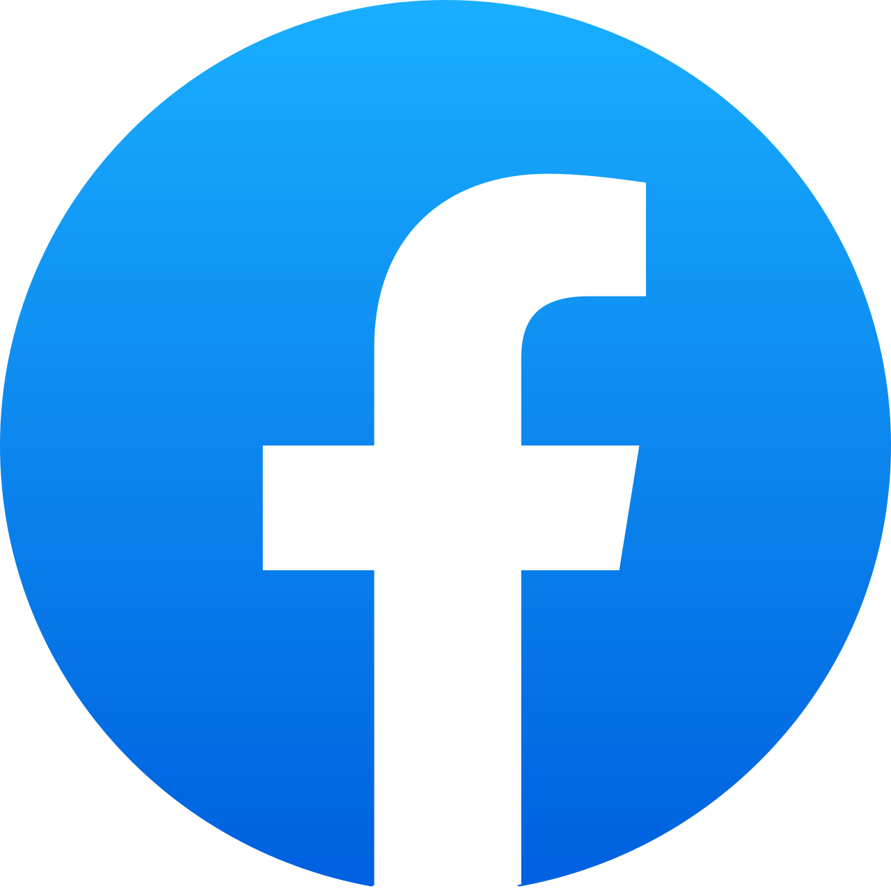 Facebook logo with a white lowercase 'f' on a blue circular background.