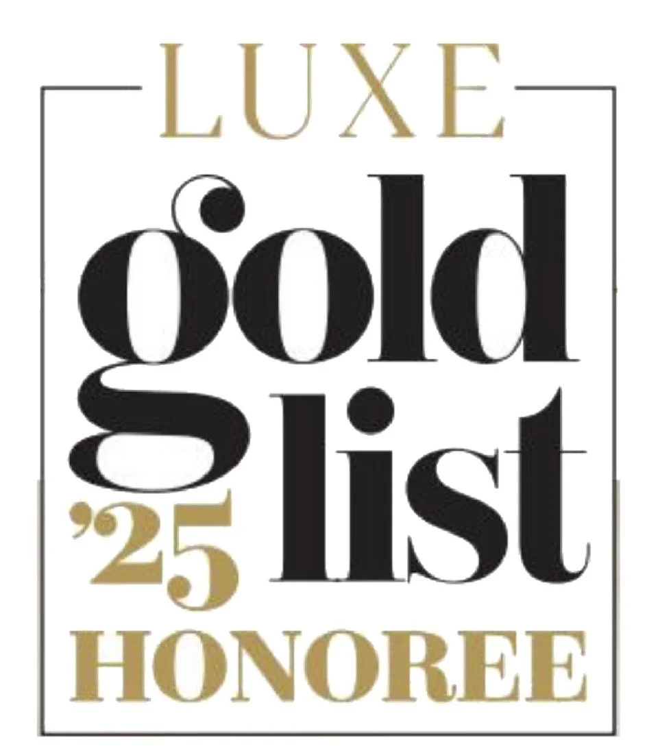 Gold and black text on a white background reads 'Luxe Gold List '25 Honoree' with decorative lines around the text.
