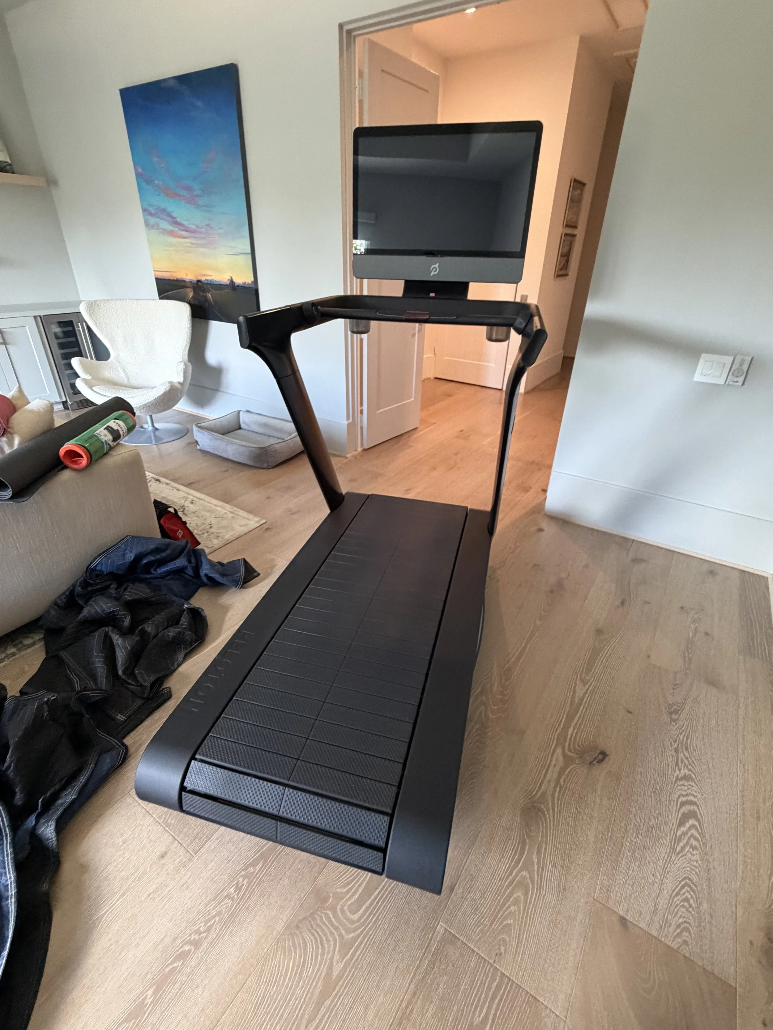 Peloton Tread Plus before being prepared for a second-floor move in a Houston home