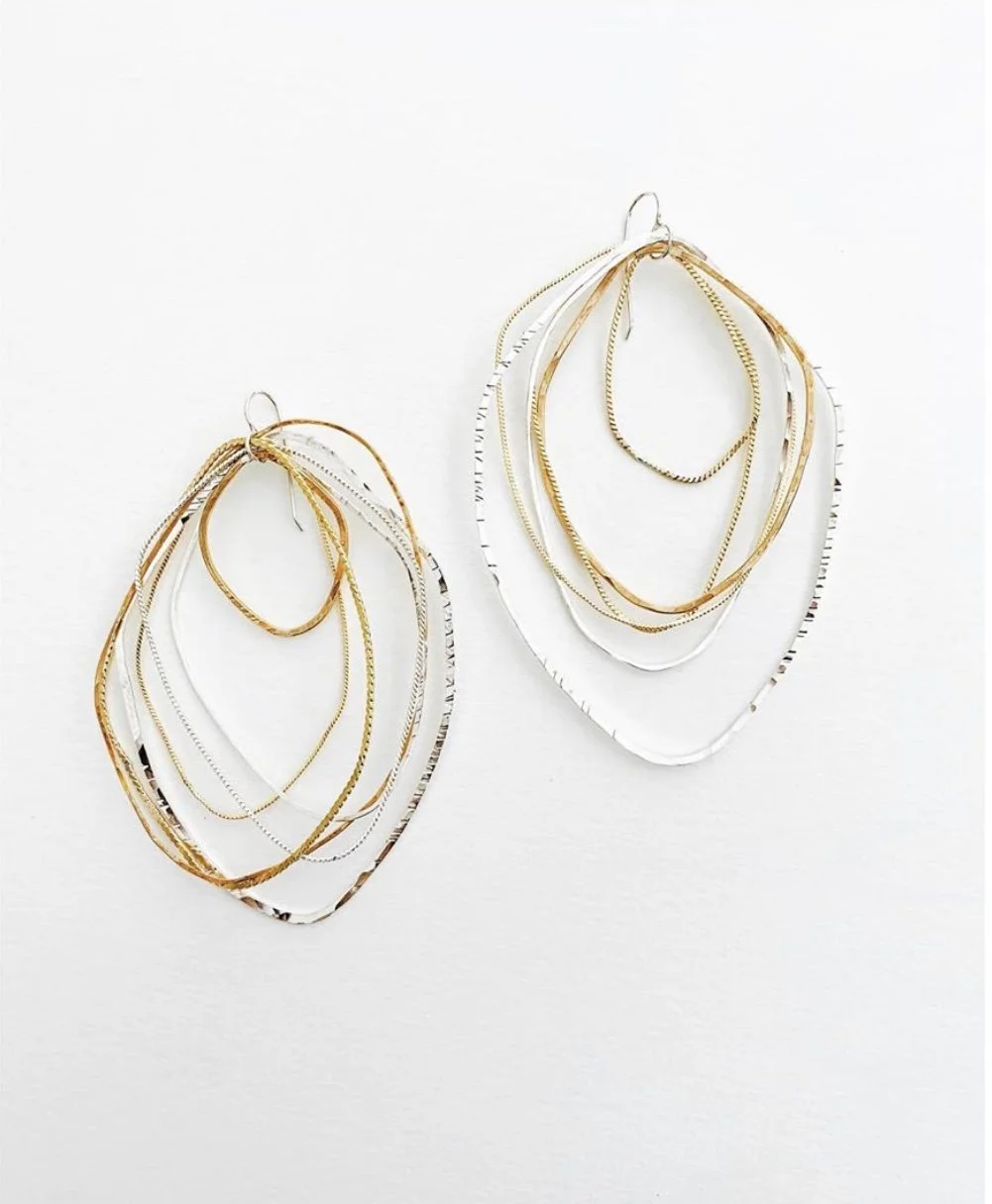 Silver and gold ellipse earrings