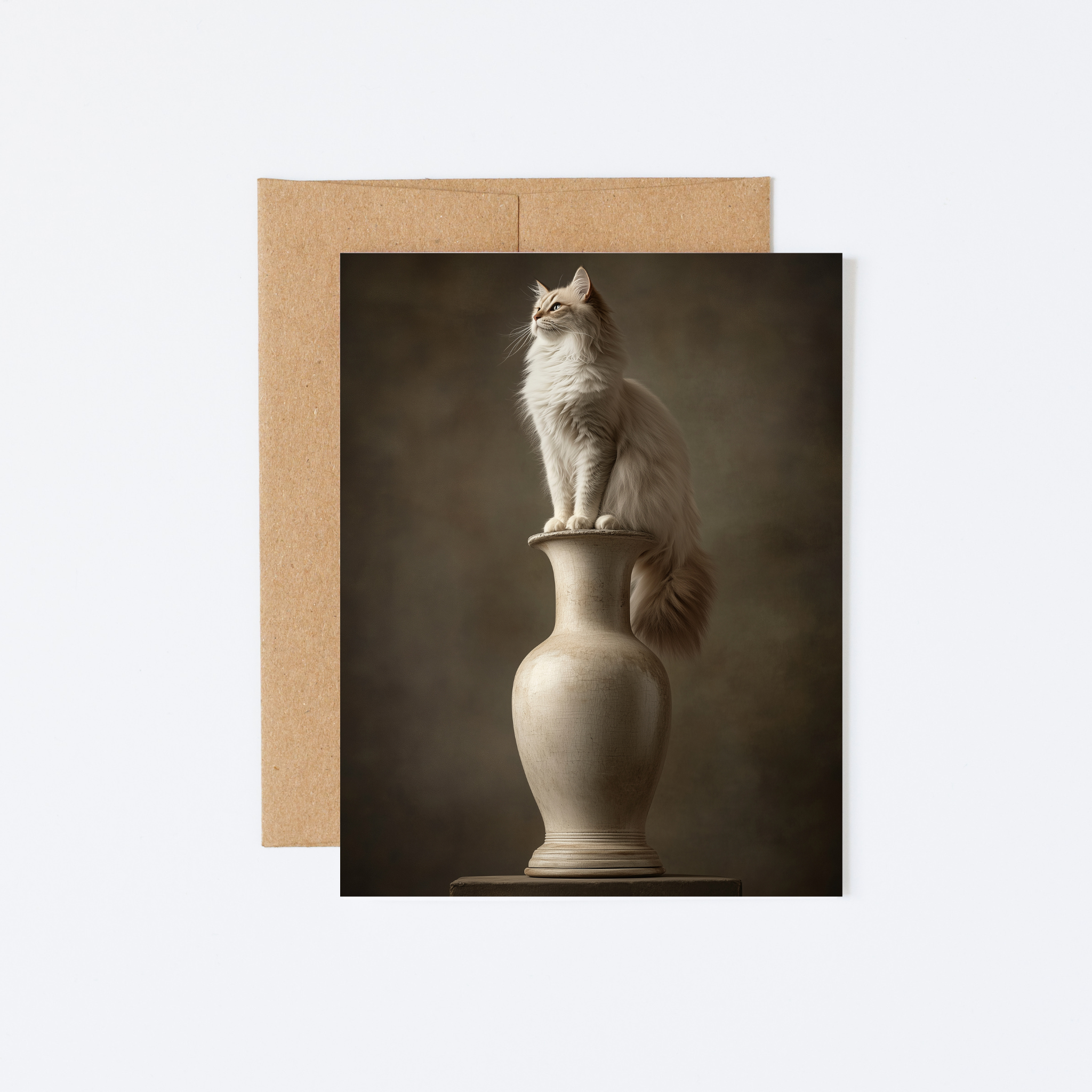 Purr-fectly Playful greeting card set – six unique, sustainably printed cat portraits in fun poses. A2 size, premium paper, blank inside.