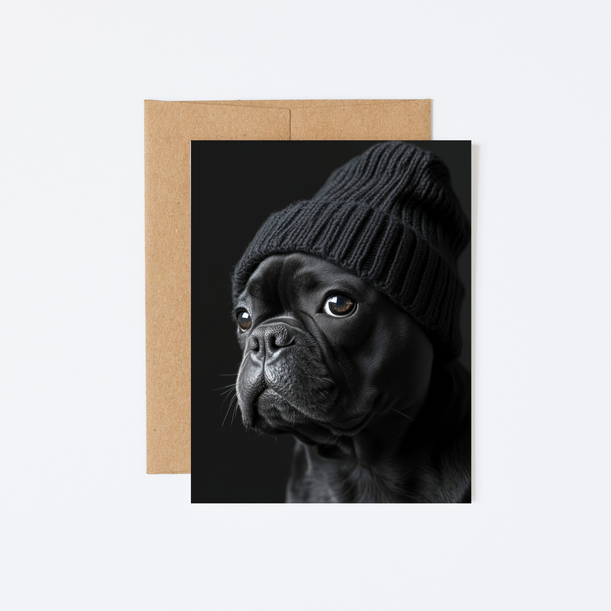 Beanie Pups greeting card set – six unique, sustainably printed dog portraits in beanies. A2 size, premium paper, blank inside, and eco-conscious.
