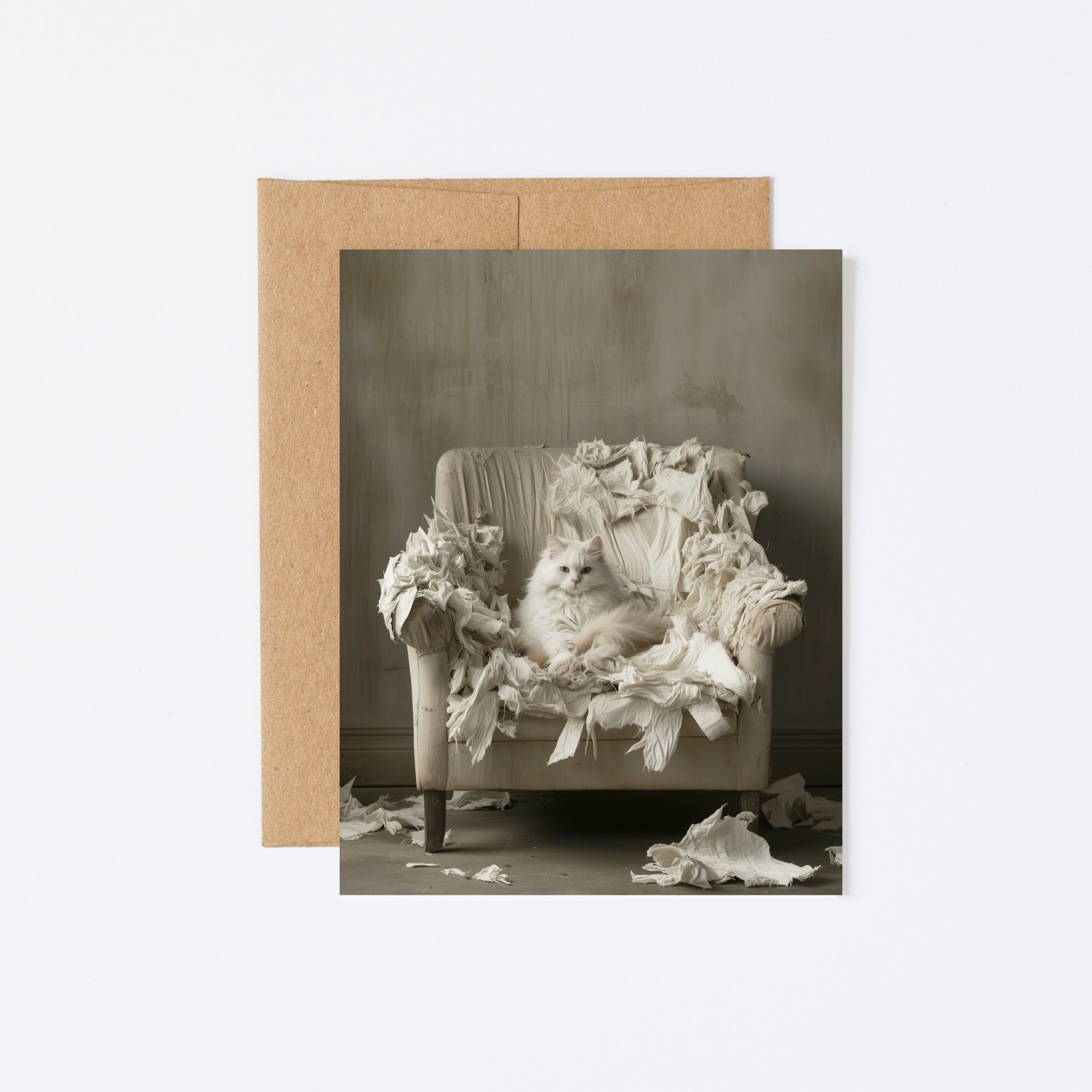 Purr-fectly Playful greeting card set – six unique, sustainably printed cat portraits in fun poses. A2 size, premium paper, blank inside.