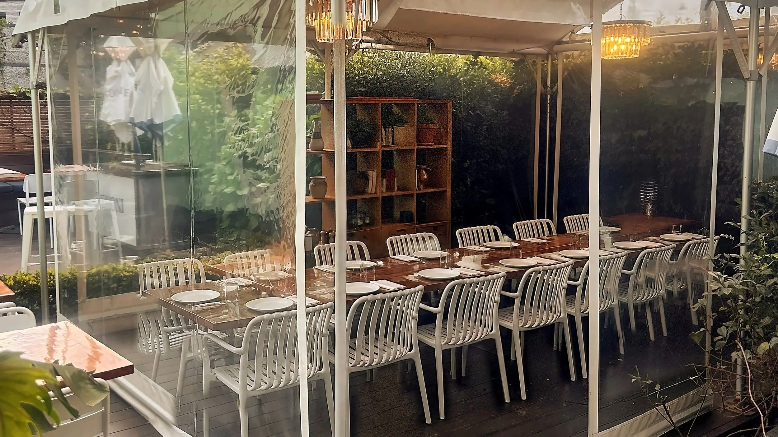 Meadow's heated gazebo set with a long table for 15