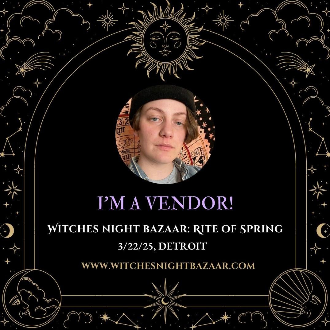 I'm a vendor at @witchesnightbazaar: Rite of Spring! Come see me for 15-minute astrology readings on chart basics and queer milestones. I'll also be offering 3-card tarot spreads from my RWS Centennial deck. 

It's going to be an amazing event! Come 