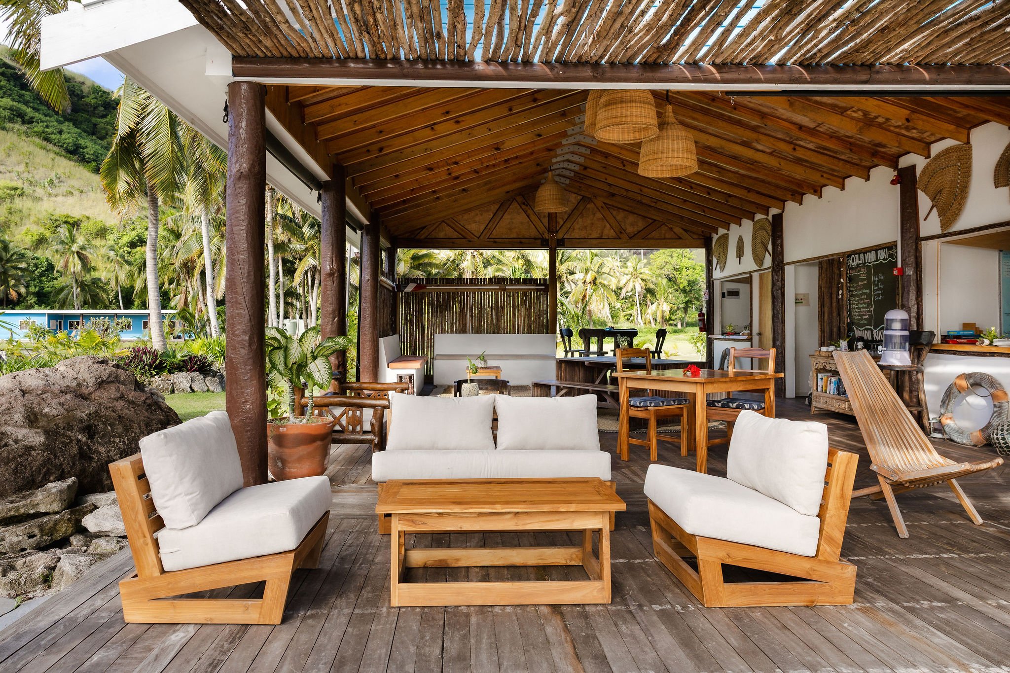 Open-air resort lounge for relaxing between island activities in Fiji