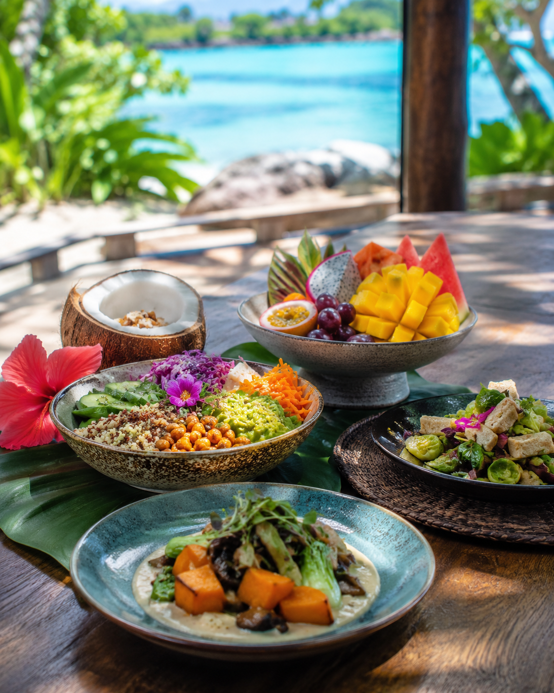 Colorful vegan island meals served during the Naked Food Fiji journey