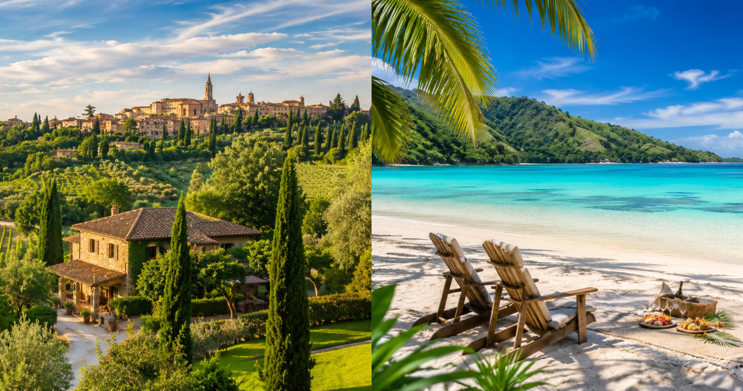 Tuscany countryside and the tropical Yasawa Islands of Fiji
