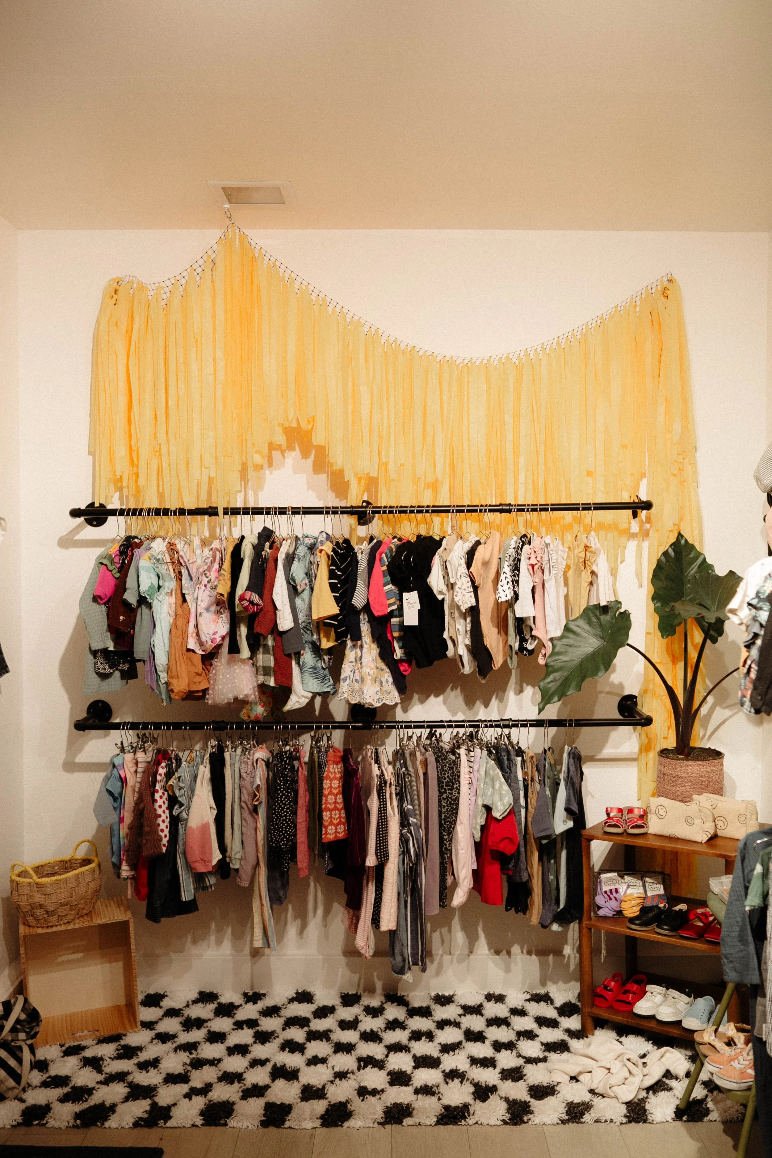 Aerial fringe installation, baby shower, birthday, wedding, corporate event, brand events, grand opening